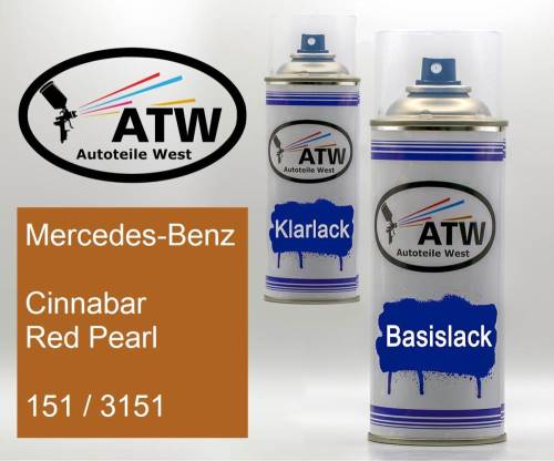 Mercedes-Benz, Cinnabar Red Pearl, 151 / 3151: 400ml Sprühdose + 400ml Klarlack - Set, von ATW Autoteile West.